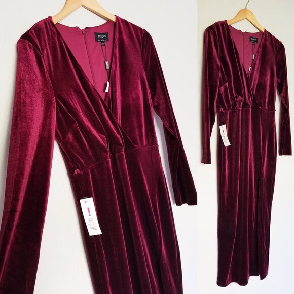 NEW Bardot Morgan Velvet Midi Dress in Burgundy Size 8 Slit Holiday No Belt $119 - Picture 3 of 16